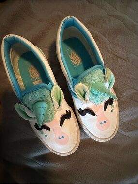 Vans Kids Unicorn Slip-On Sneakers - White and Mint